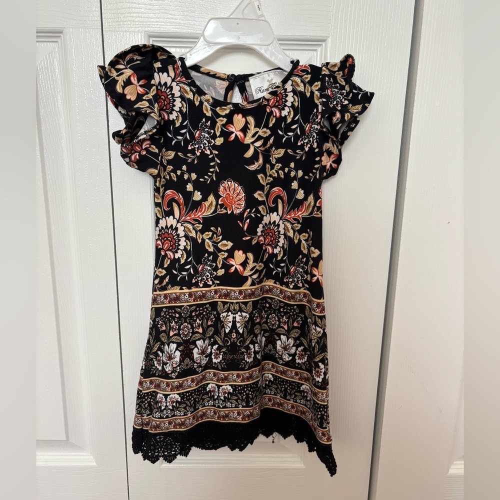 Rare Editions Black Floral Kids Dress